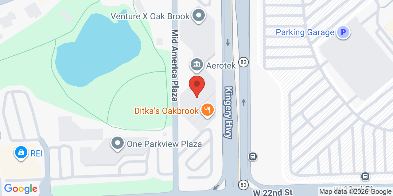 Map showing the location of 1 Mid America Plaza, Oakbrook Terrace, IL