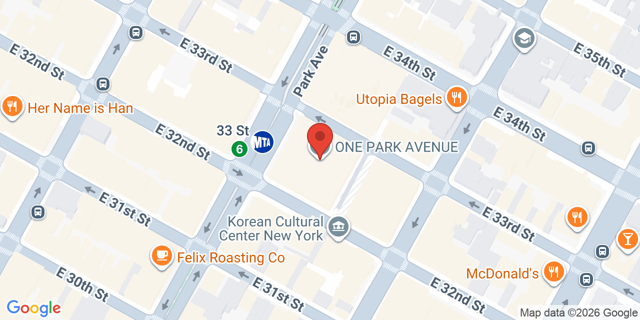 Map showing the location of 1 Park Ave, New York, NY 10016