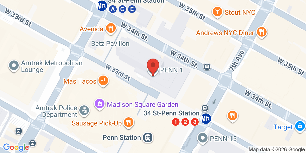 Map showing the location of 1 Pennsylvania Plaza, New York, NY 10119
