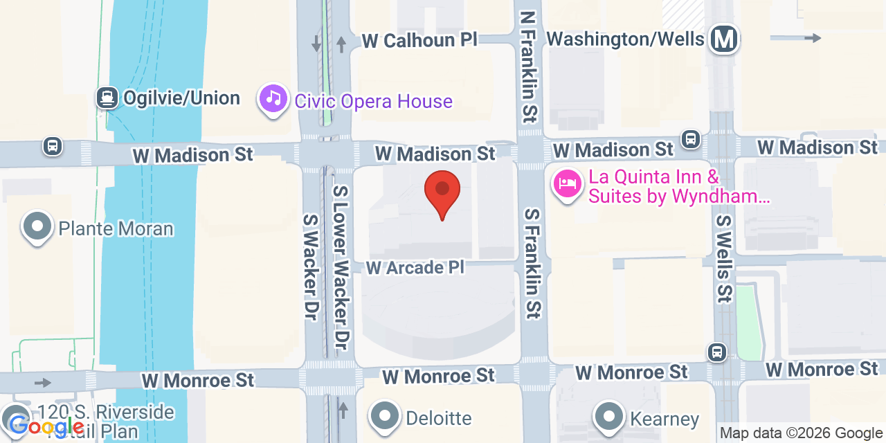 Map showing the location of 1 S Wacker Dr, Chicago, IL 60606
