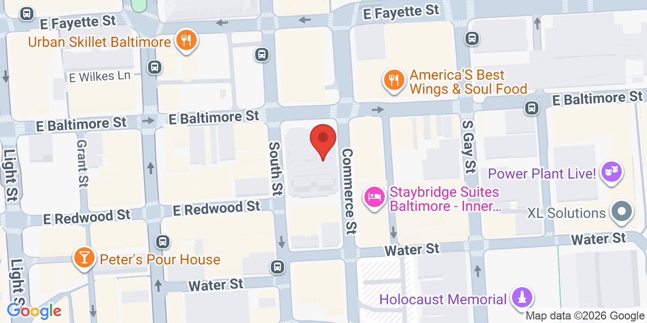 Map showing the location of 1 South St, Baltimore, MD 21202