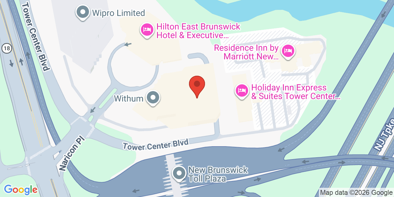 Map showing the location of 1 Tower Center Blvd, East Brunswick, NJ 08816