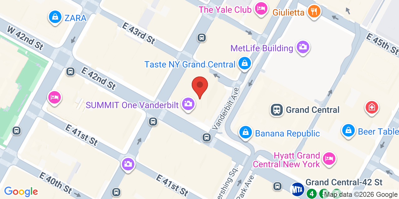 Map showing the location of 1 Vanderbilt Ave, New York, NY 10017