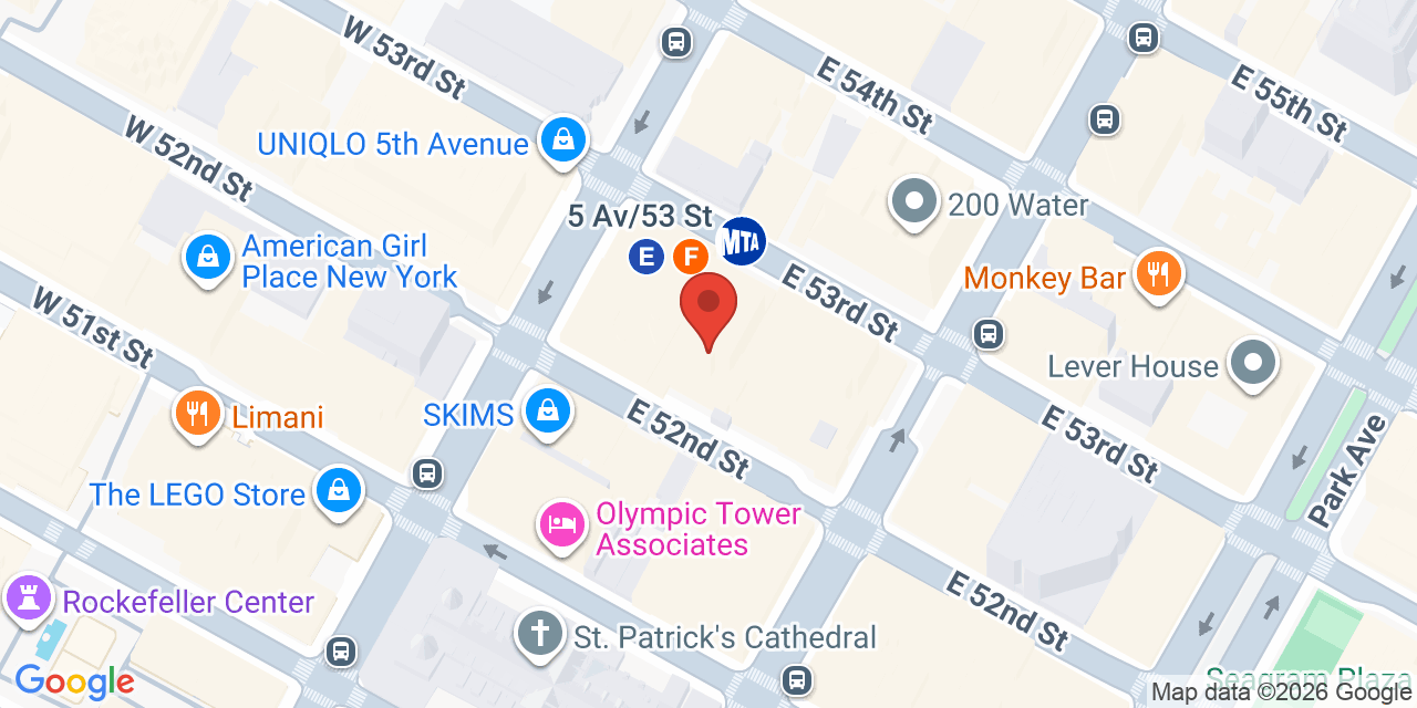 Map showing the location of 10 E 53rd St, New York, NY 10022