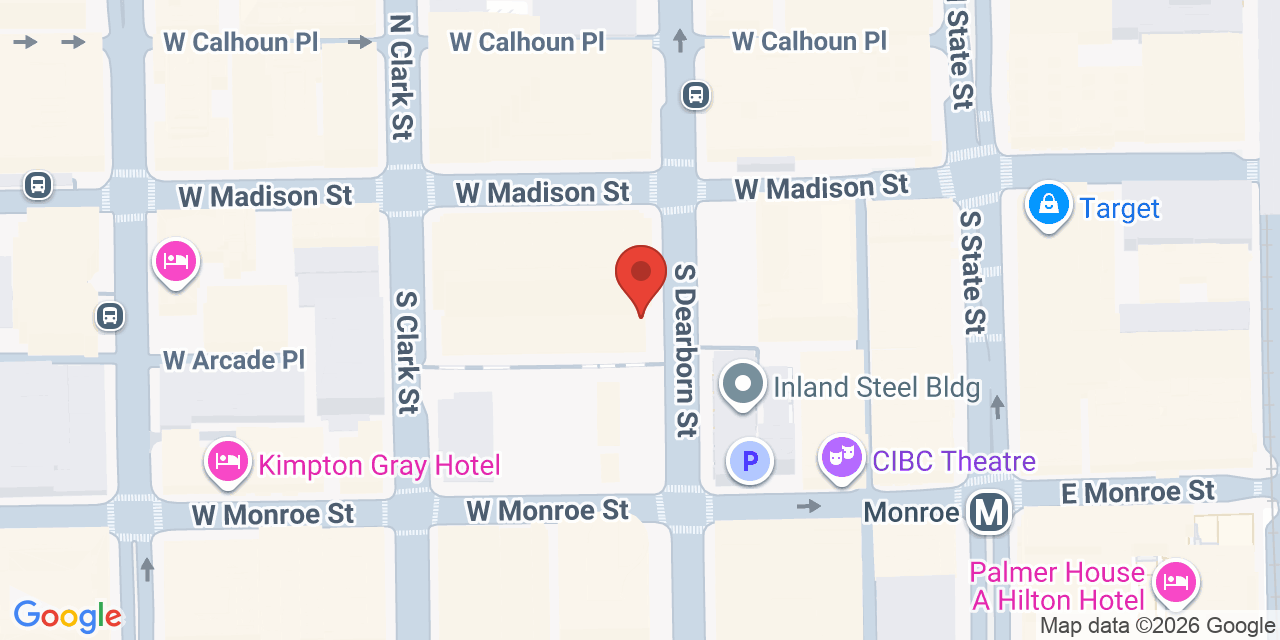 Map showing the location of 10 S Dearborn St, Chicago, IL 60603