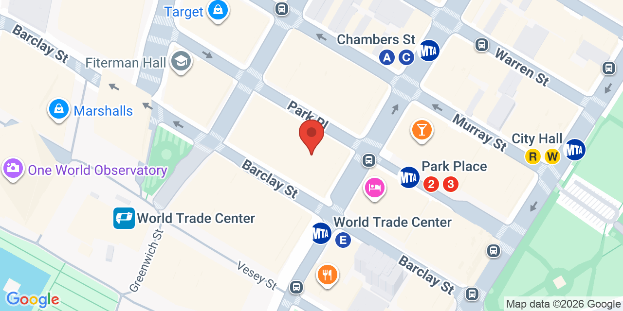 Map showing the location of 100 Church St, New York, NY 10007