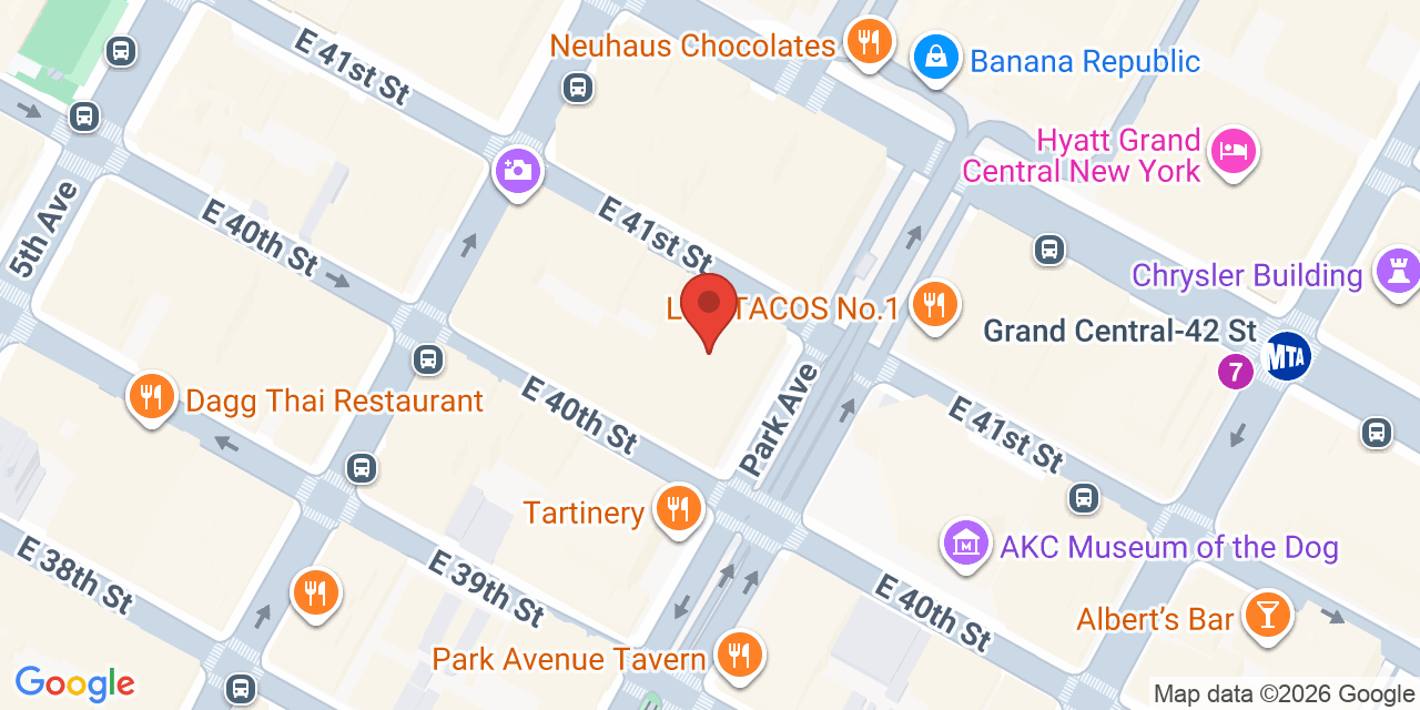 Map showing the location of 100 Park Avenue, New York, NY 10017