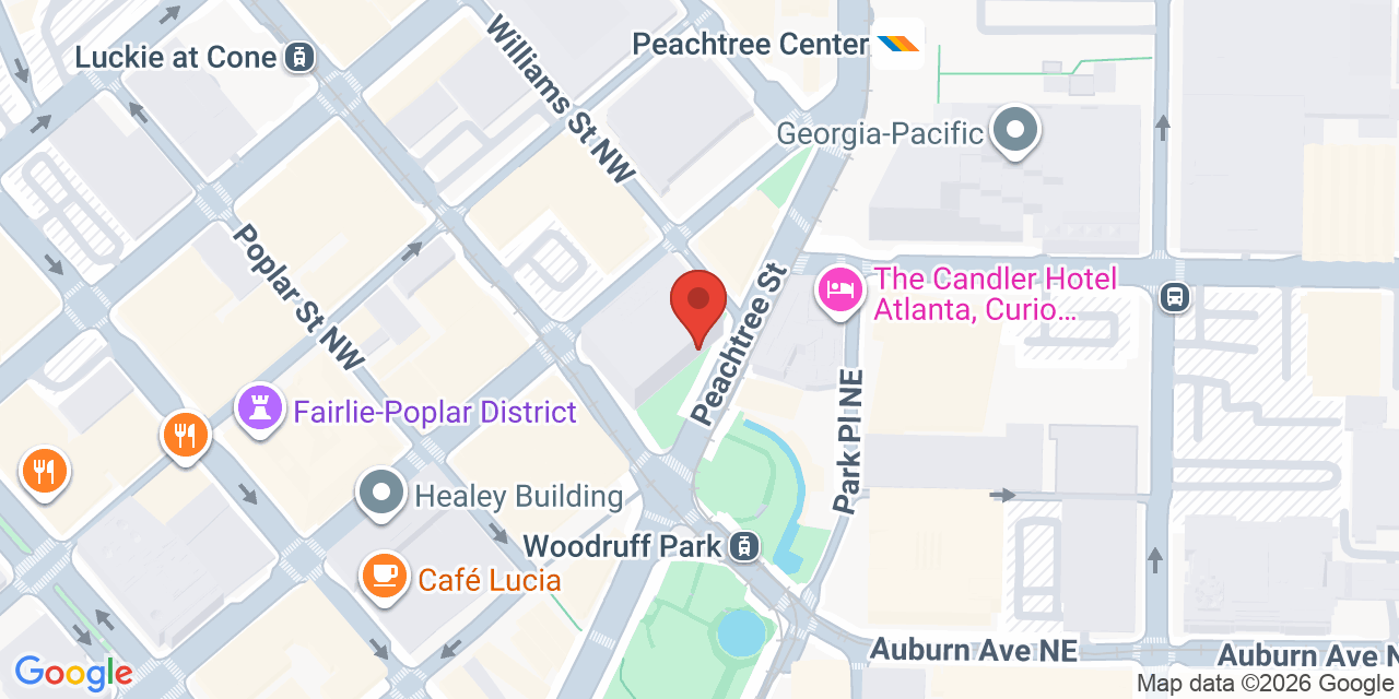 Map showing the location of 100 Peachtree St, Atlanta, GA 30303