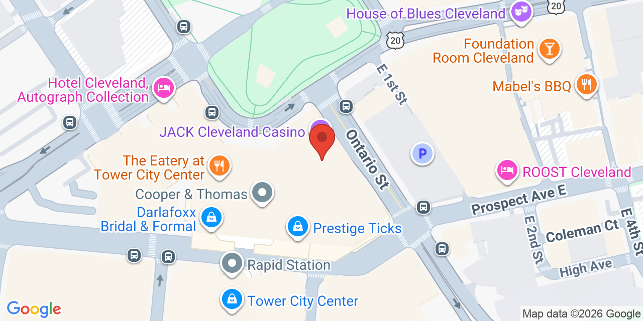 Map showing the location of 100 Public Square, Cleveland, OH