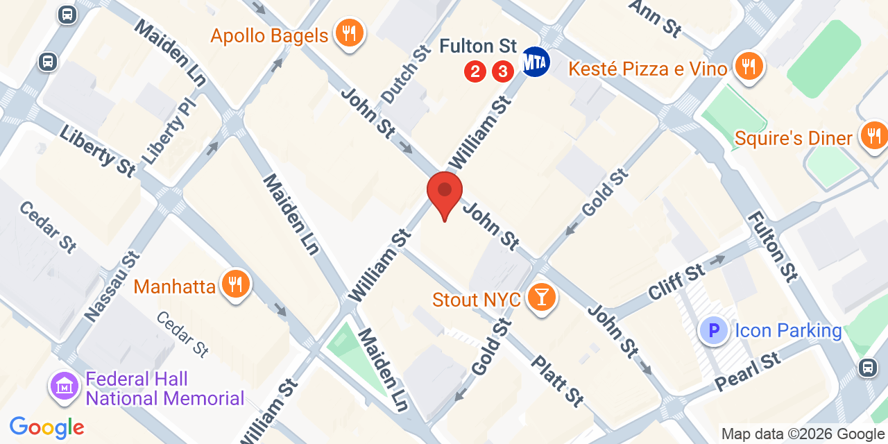 Map showing the location of 100 William St, New York, NY 10038