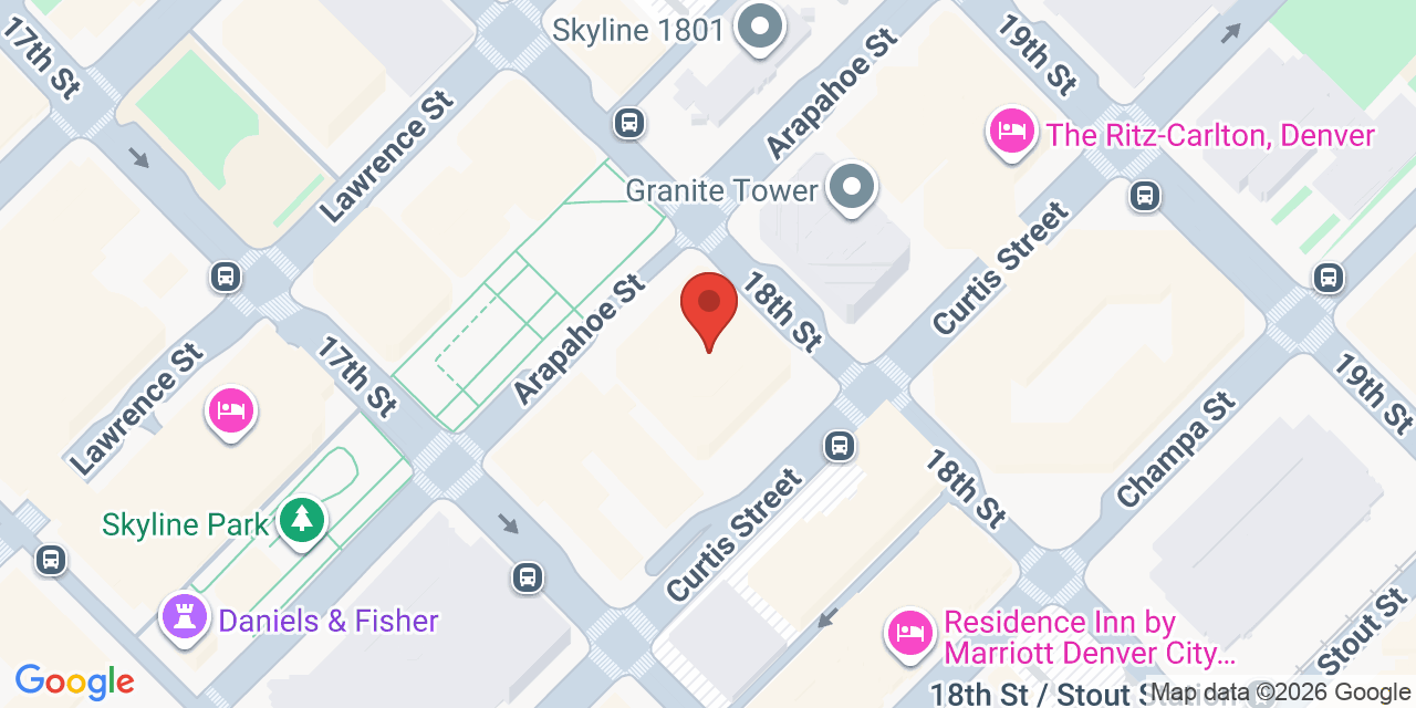 Map showing the location of 1001 17th Street, Denver, CO 80202