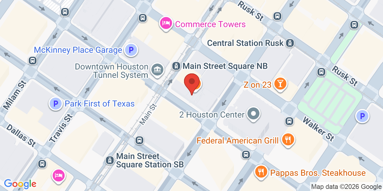 Map showing the location of 1001 McKinney St, Houston, TX 77002