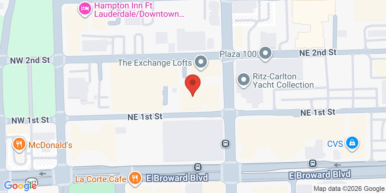 Map showing the location of 101 NE 3rd Ave Suite 1500, Fort Lauderdale