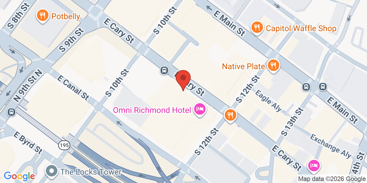 Map showing the location of 1021 E Cary St #1001, Richmond, VA 23219