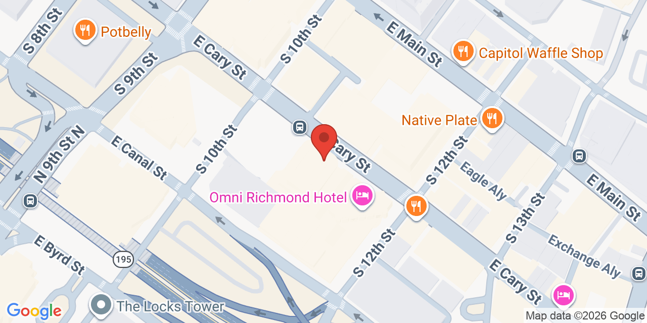 Map showing the location of 1021 E Cary St Ste 1001, Richmond, VA 23219