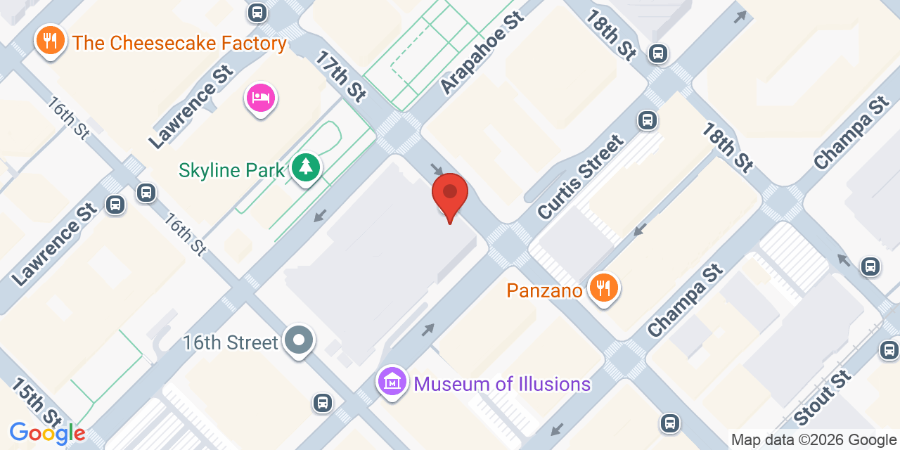 Map showing the location of 1050 17th St, Denver, CO 80202