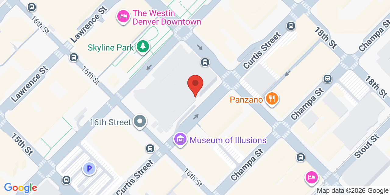 Map showing the location of 1050 17th St, Denver, CO 80265