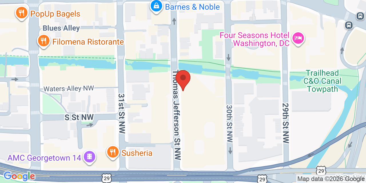 Map showing the location of 1055 Thomas Jefferson St NW, Washington, DC 20007