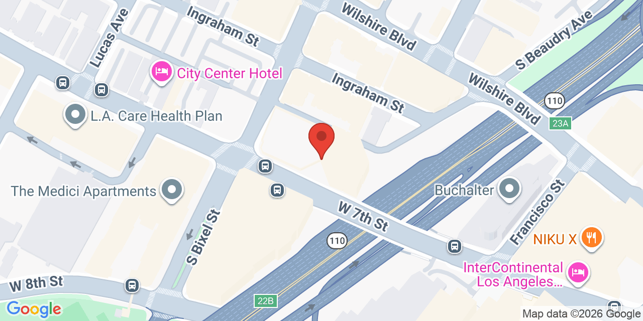 Map showing the location of 1055 W 7th St, Los Angeles, CA 90017