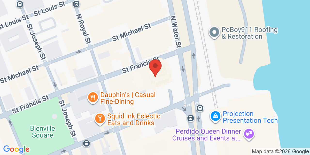Map showing the location of 11 N Water St, Mobile, AL 36602