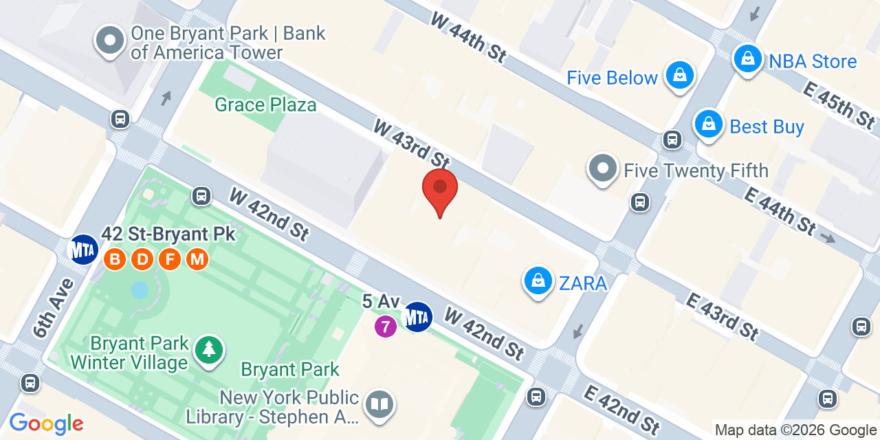 Map showing the location of 11 W 42nd St, New York, NY 10036