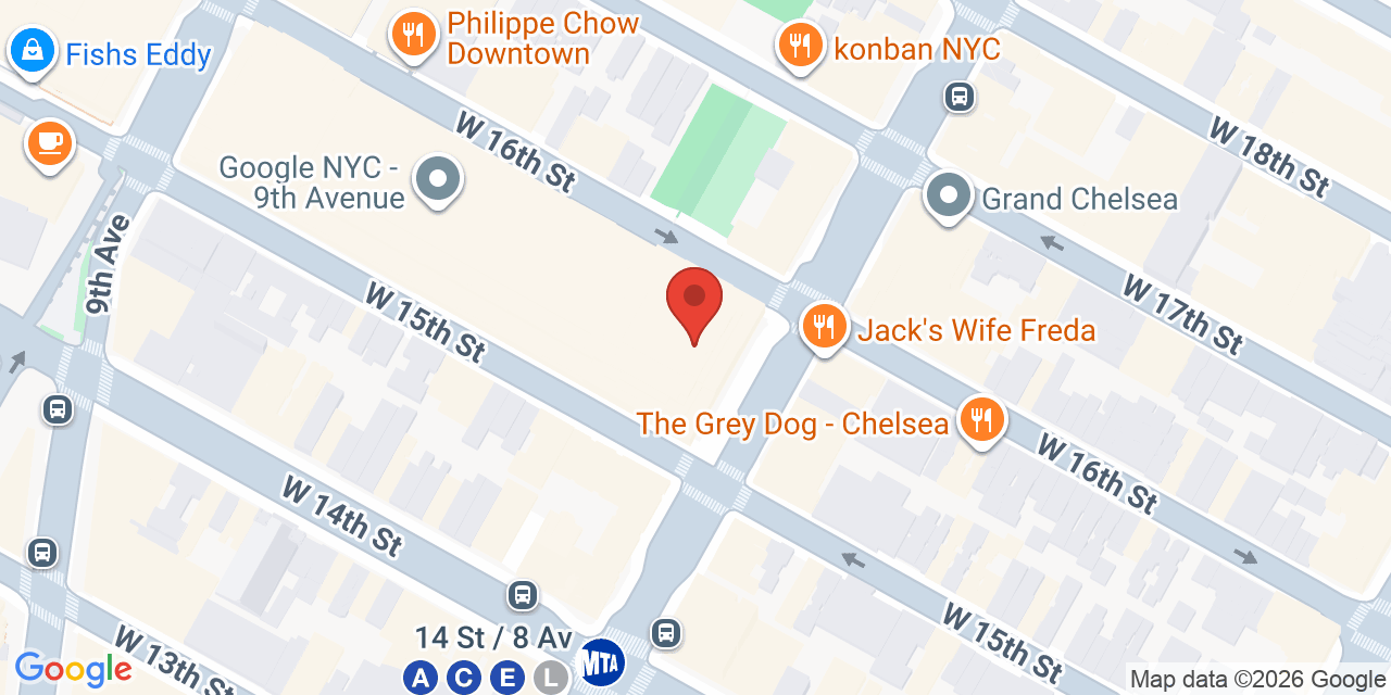 Map showing the location of 111 8th Ave, New York, NY 10011