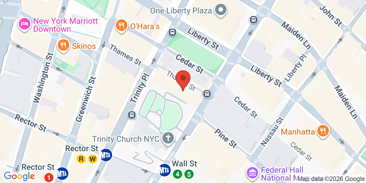 Map showing the location of 111 Broadway, New York, NY 10006