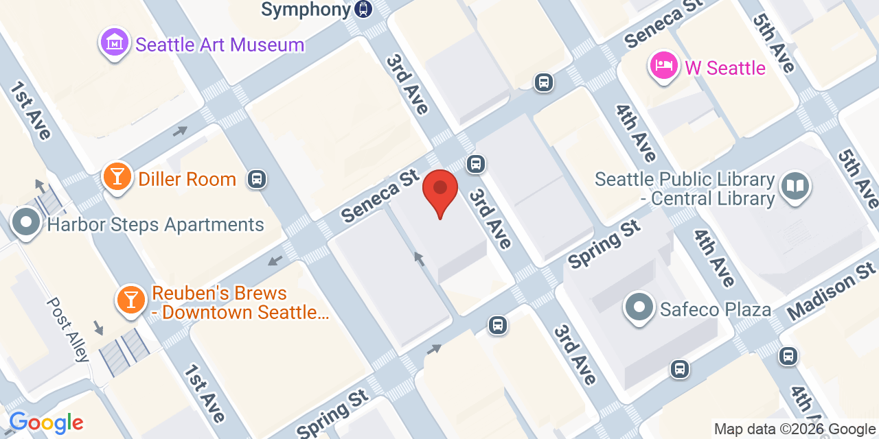 Map showing the location of 1111 3rd Ave, Seattle, WA 98101