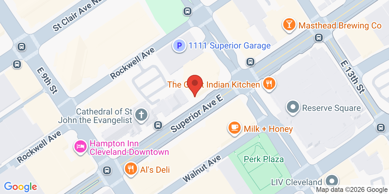 Map showing the location of 1111 Superior Ave, Cleveland, OH 44114