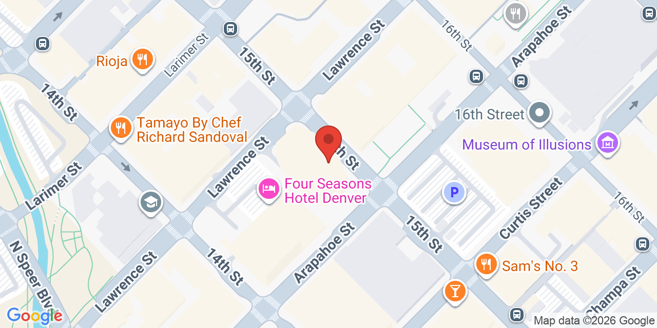 Map showing the location of 1144 15th Street, Denver, CO 80202