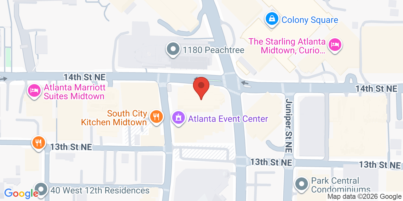 Map showing the location of 1170 Peachtree St NE, Atlanta, GA 30309