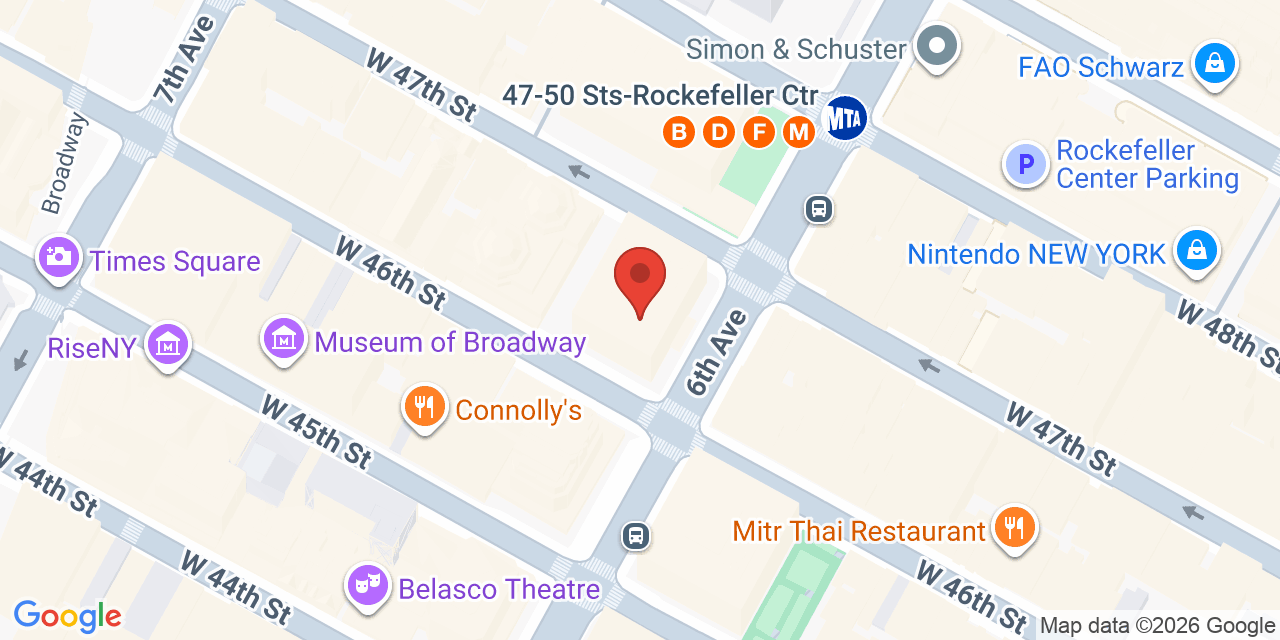 Map showing the location of 1185 6th Ave, New York, NY 10036