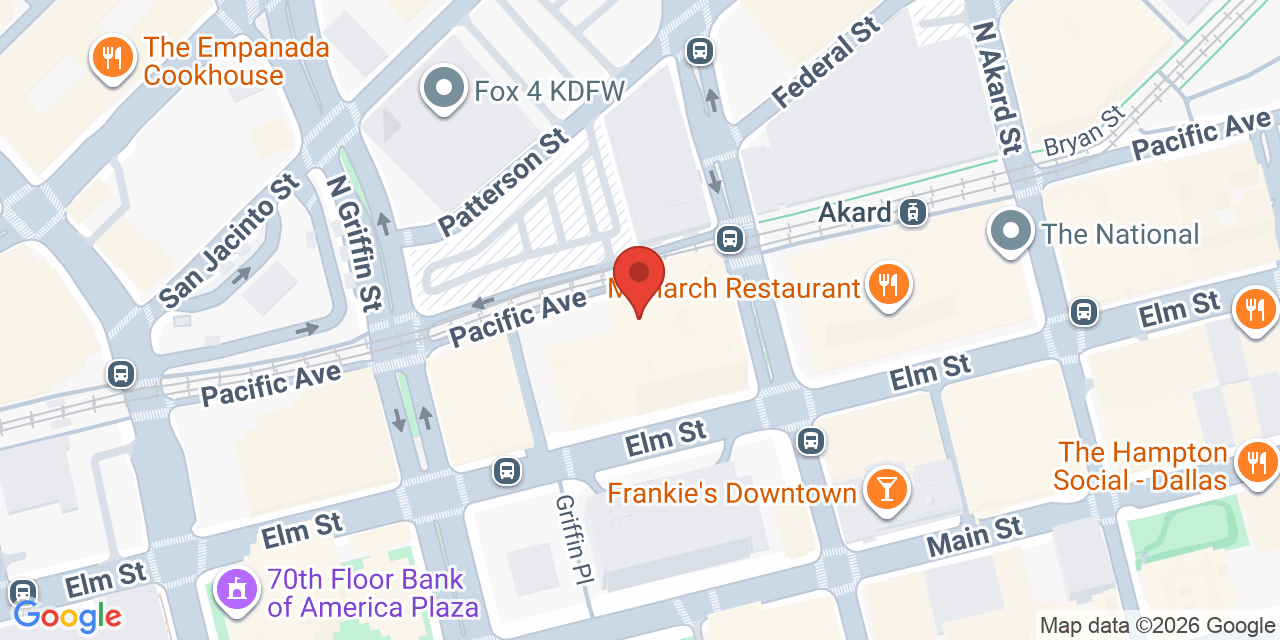Map showing the location of 1201 Elm Street, Dallas, TX