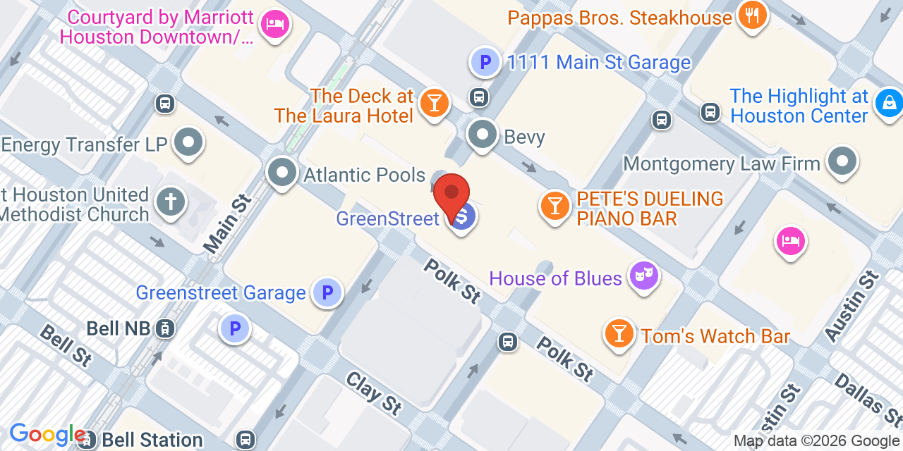 Map showing the location of 1201 Fannin Street, Houston, TX