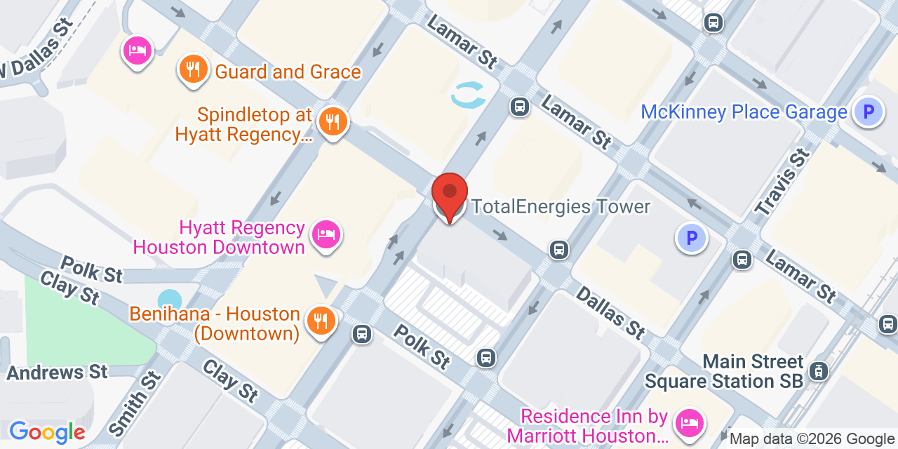 Map showing the location of 1201 Louisiana Street, Houston, TX 77002