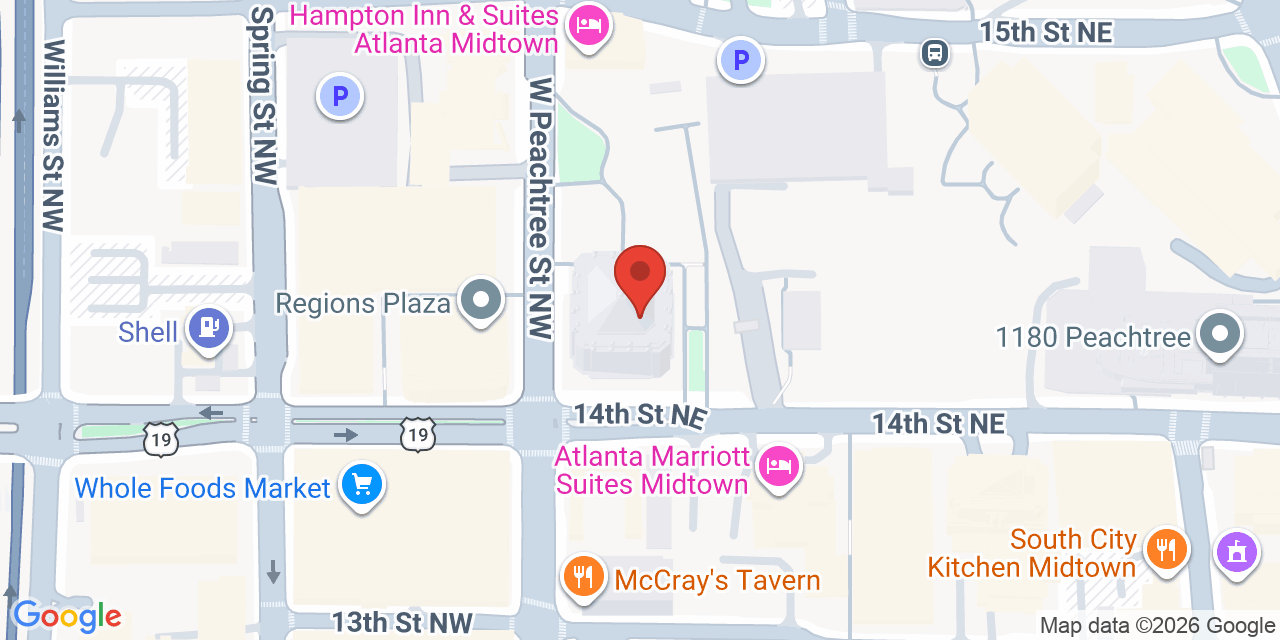 Map showing the location of 1201 W Peachtree St NW, Atlanta, GA 30309