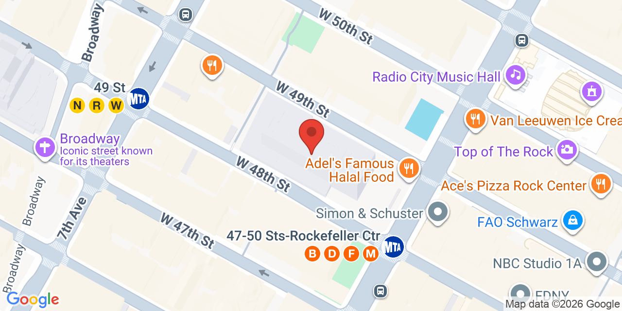 Map showing the location of 1221 6th Ave, New York, NY 10020
