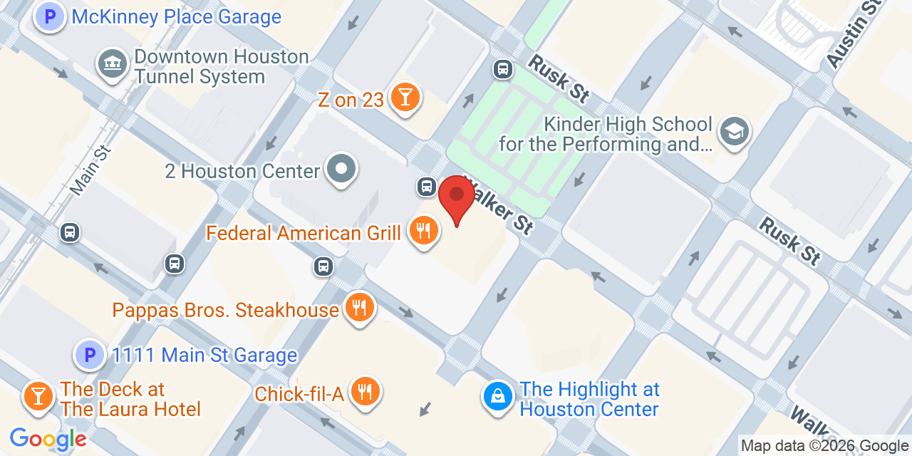 Map showing the location of 1221 McKinney St, Houston, TX 77010