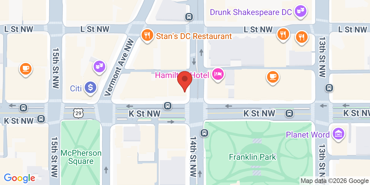 Map showing the location of 1275 K Street Northwest, Washington, DC 20005