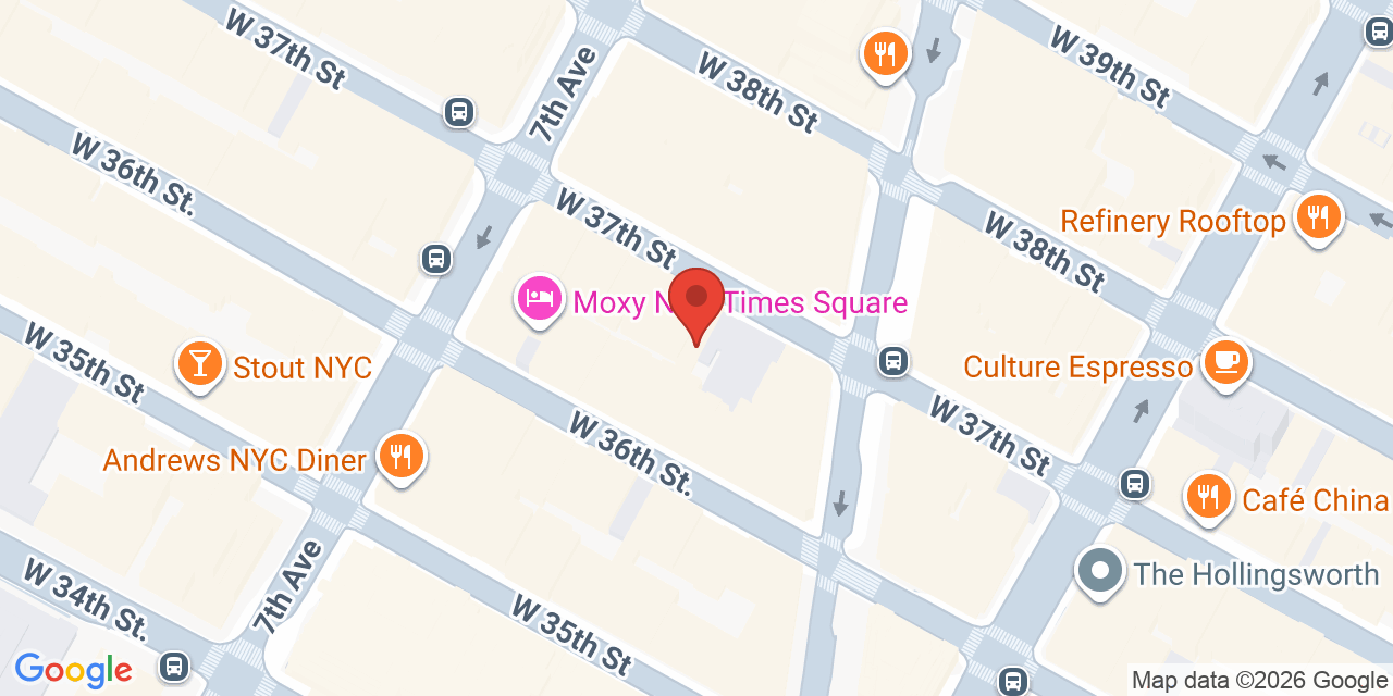 Map showing the location of 130 W 36th St., New York, NY 10018