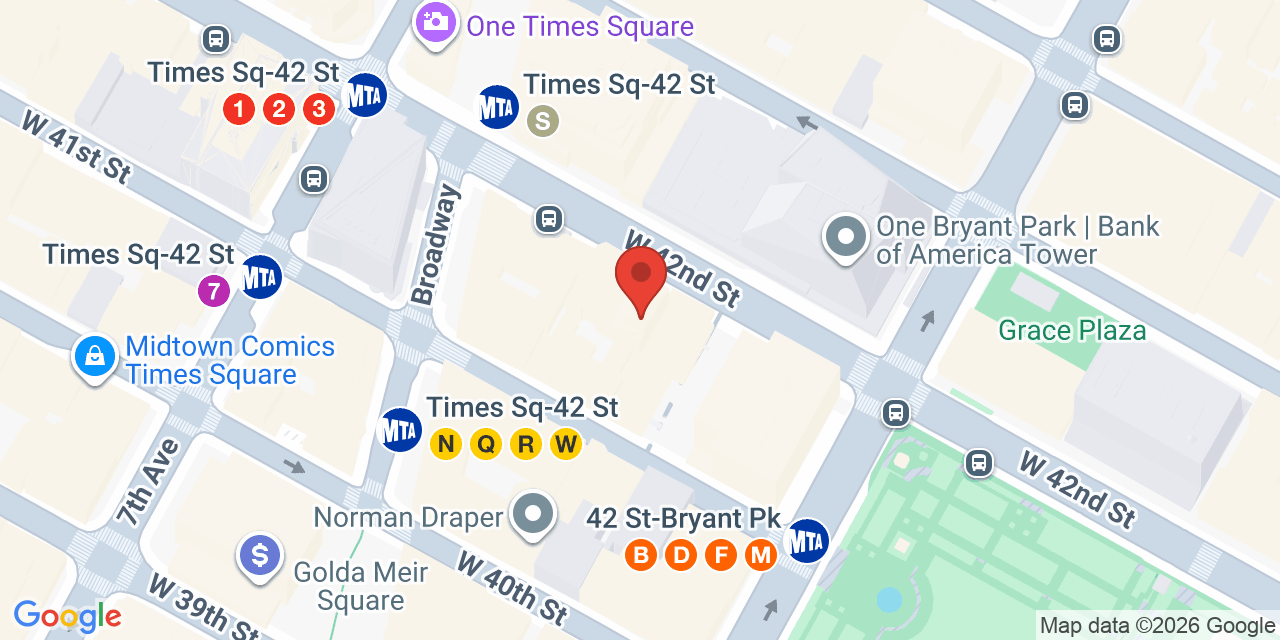 Map showing the location of 130 W 42nd St, New York, NY 10036