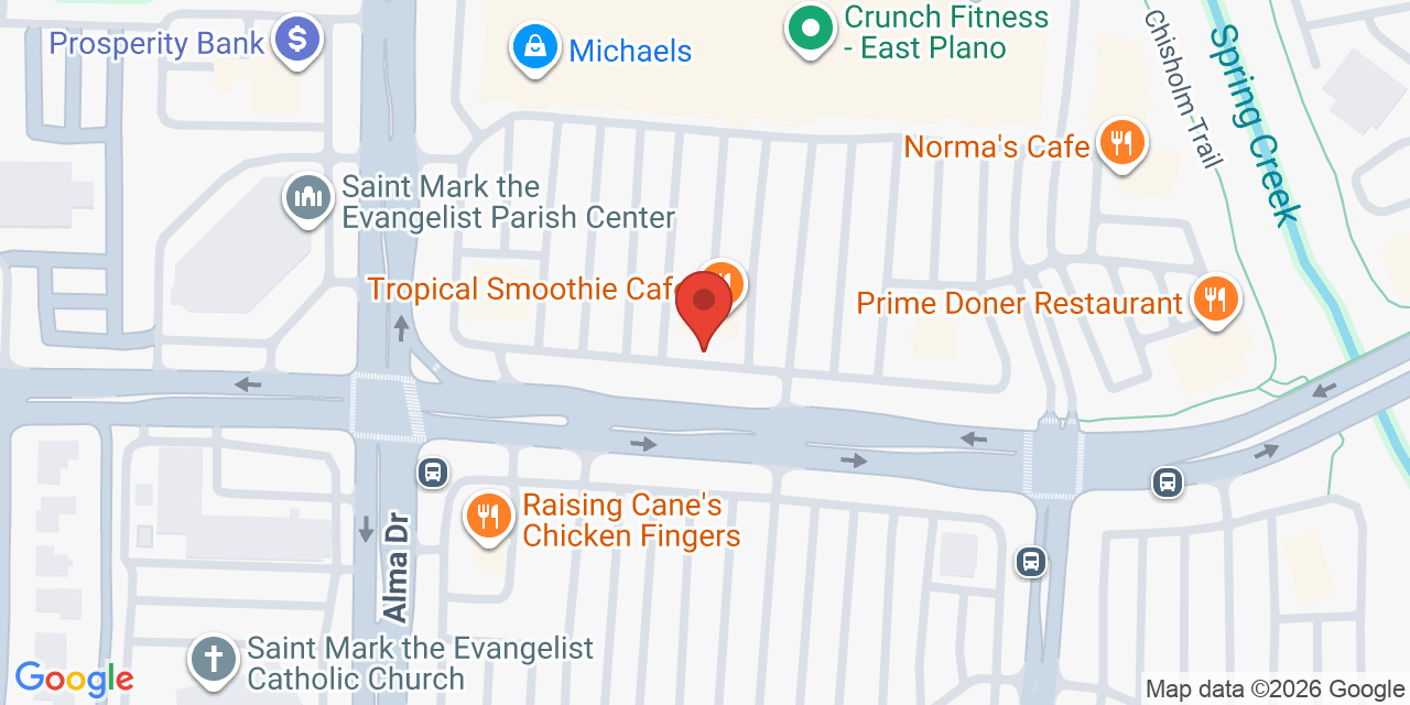 Map showing the location of 1309 W 15th St, Plano, TX 75075
