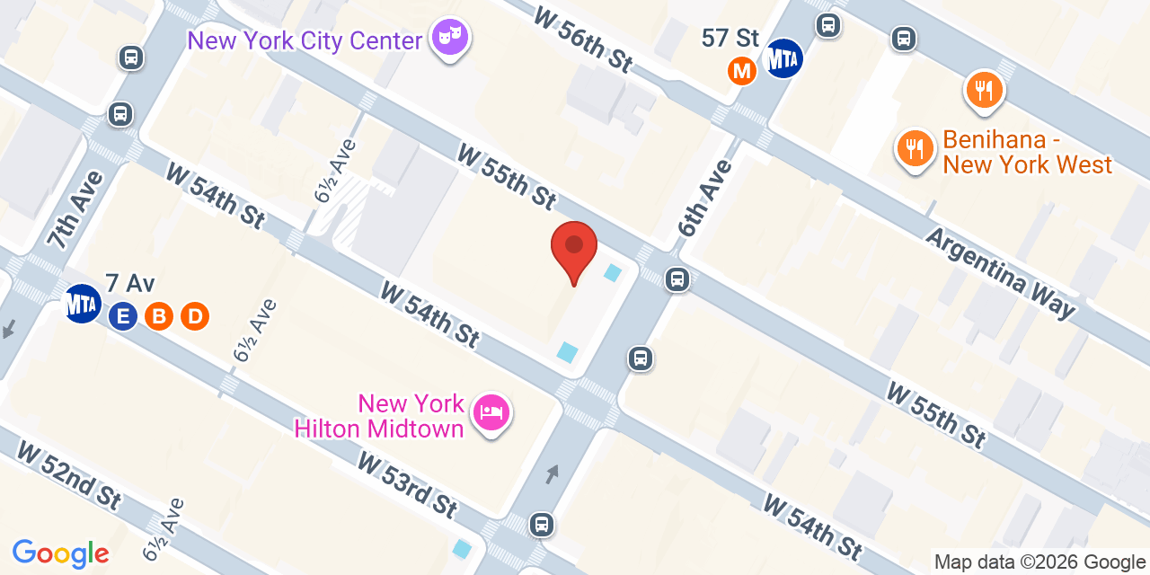 Map showing the location of 1345 6th Ave, New York, NY 10105