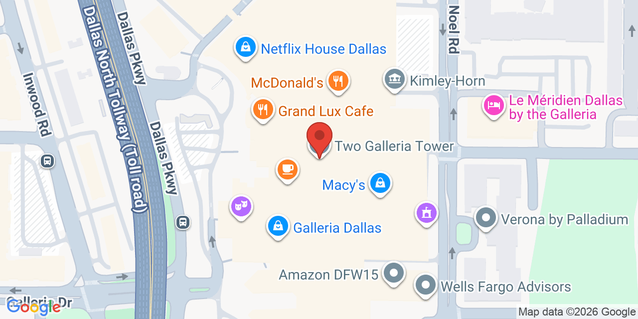 Map showing the location of 13455 Noel Rd, Dallas, TX 75240