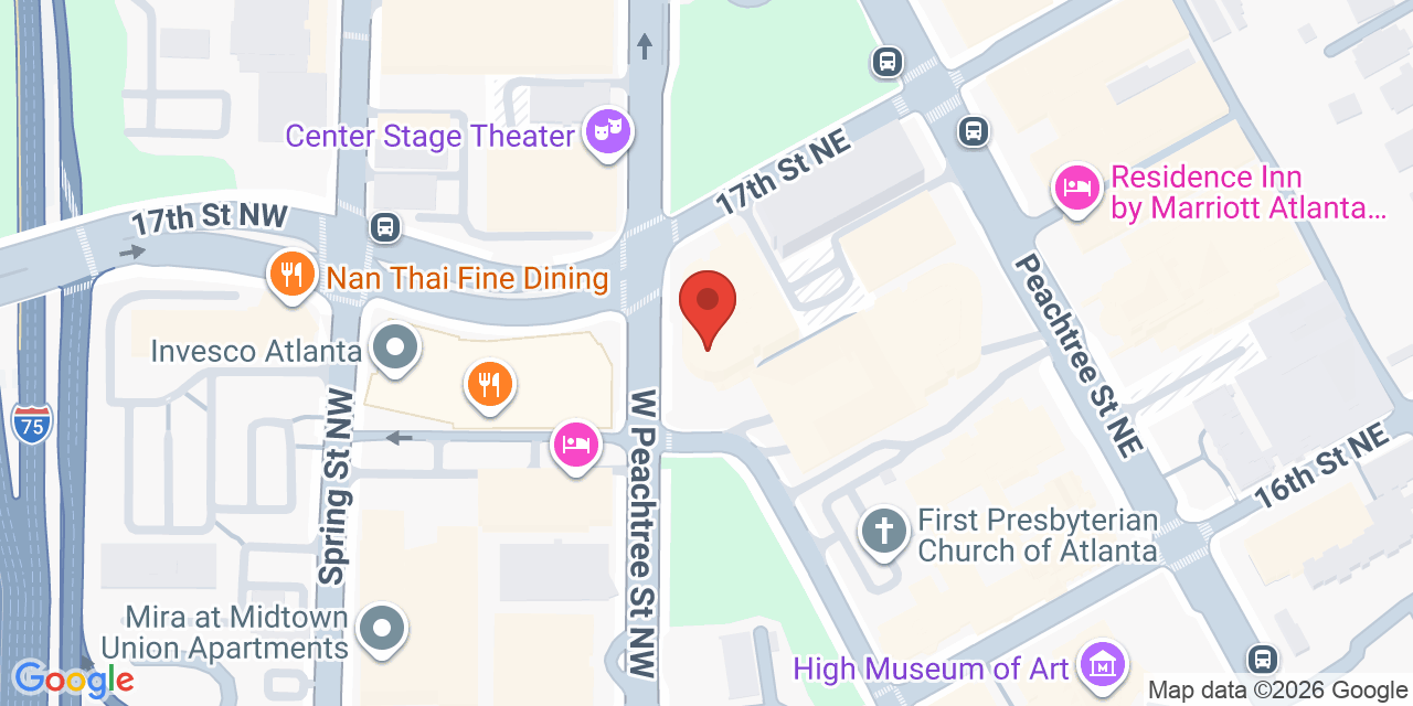 Map showing the location of 1349 W Peachtree St NE, Atlanta, GA 30309