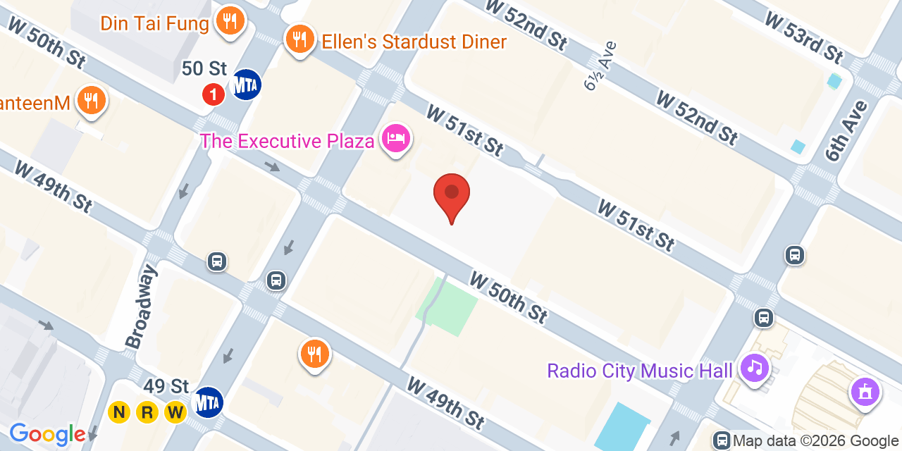 Map showing the location of 135 W 50th St Suite 200, New York, NY 10020