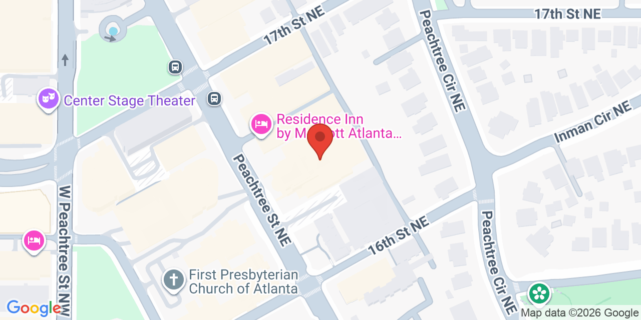 Map showing the location of 1355 Peachtree Street Northeast, Atlanta, GA 30309