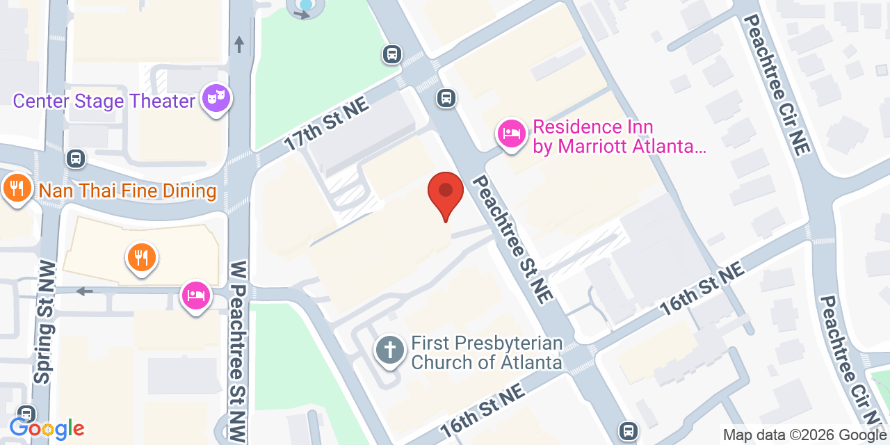 Map showing the location of 1360 Peachtree Street Northeast, Atlanta, GA 30309