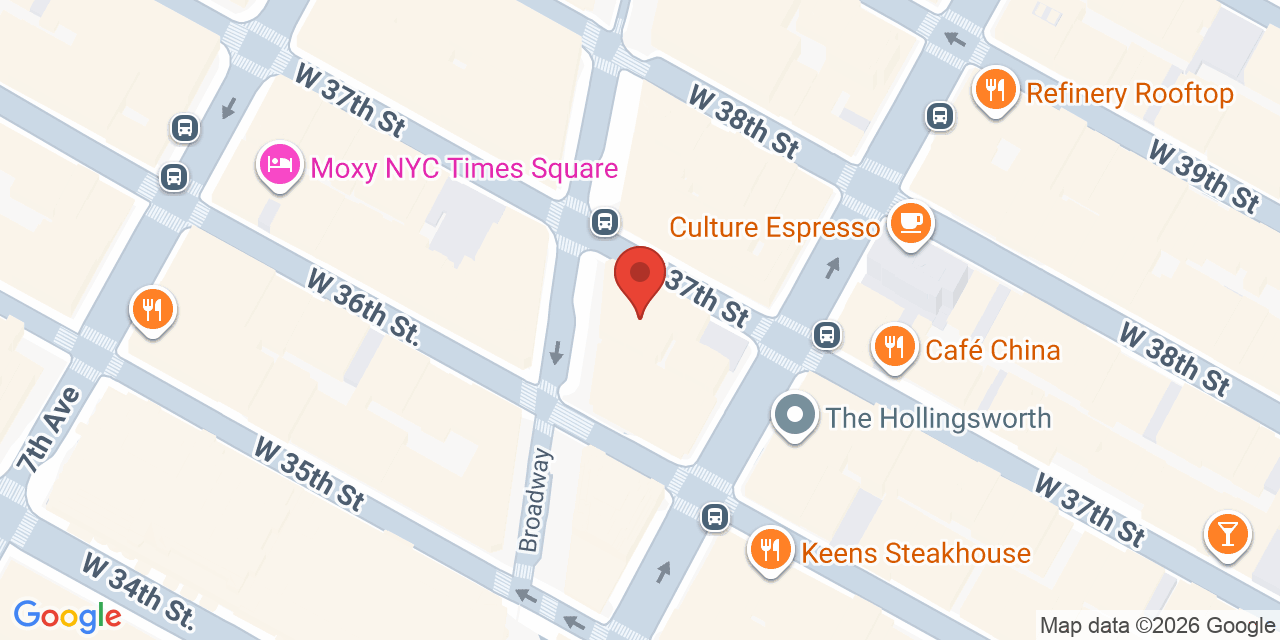 Map showing the location of 1370 Broadway, New York, NY 10018