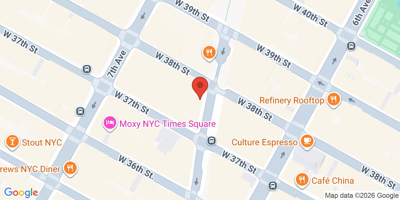 Map showing the location of 1385 Broadway, New York, NY 10018